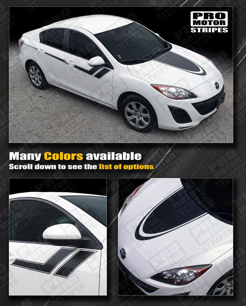 Mazda 3 Hood and Side Sport Hash Stripes Decals 2009 2010 2011 2012 ...